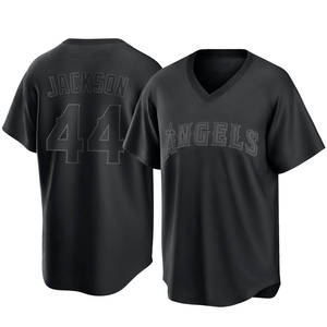 Men's Los Angeles Angels of Anaheim Reggie Jackson Replica Black Pitch Fashion Jersey